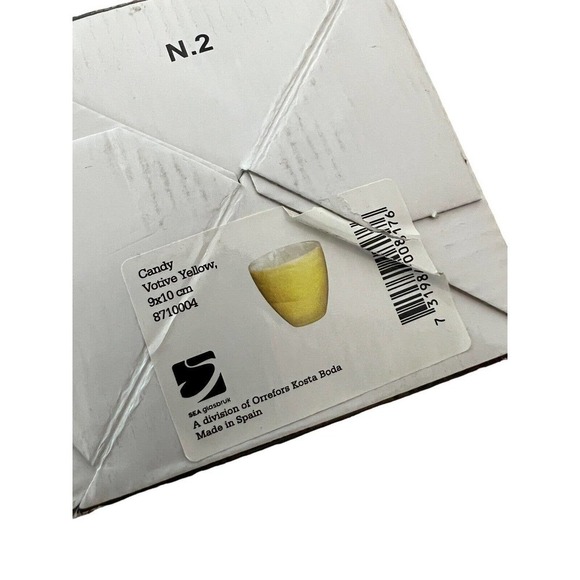 GLASBRUK SEA 8710004 Kosta Sweden Candy Tea Light Holder Yellow 4” With Box - Picture 9 of 9